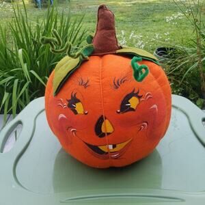 VTG 1988 Annalee Orange Pumpkin Jack-O-Lantern Stuffed Felt Plush - Large 14"